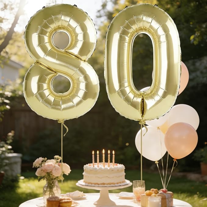 40 Inch Number 80 Balloons for 80th Birthday Party Decorations, 0-100 Champagne - Image 3