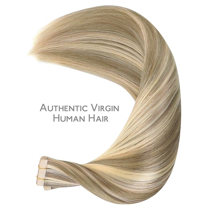 WENNALIFE Tape in Hair Extensions Human Hair, 40pcs 100g 20 inch Ash Brown with Platinum Blonde Highlights Hair Extensions Real Human Hair Straight Tape in Extensions Invisible Human Hair Extensions