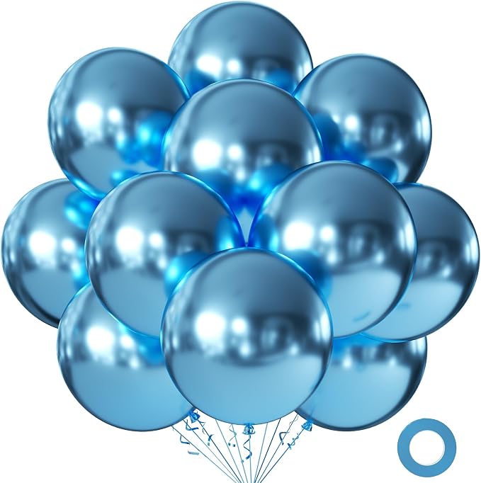 10pcs 18 inch Metallic Blue Balloons, Thick Latex Chrome Helium Balloons by KALOR