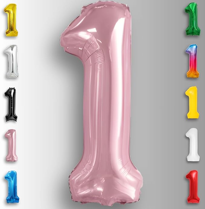Pink Pearl Number Balloon 1 Mylar Foil Macaron Balloons 16 Inch - Image 4