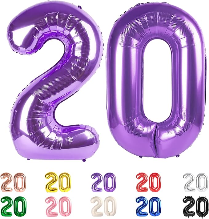 20 Balloons Number for 20th Birthday Party Decorations Women Men, Inflation by Mluchee