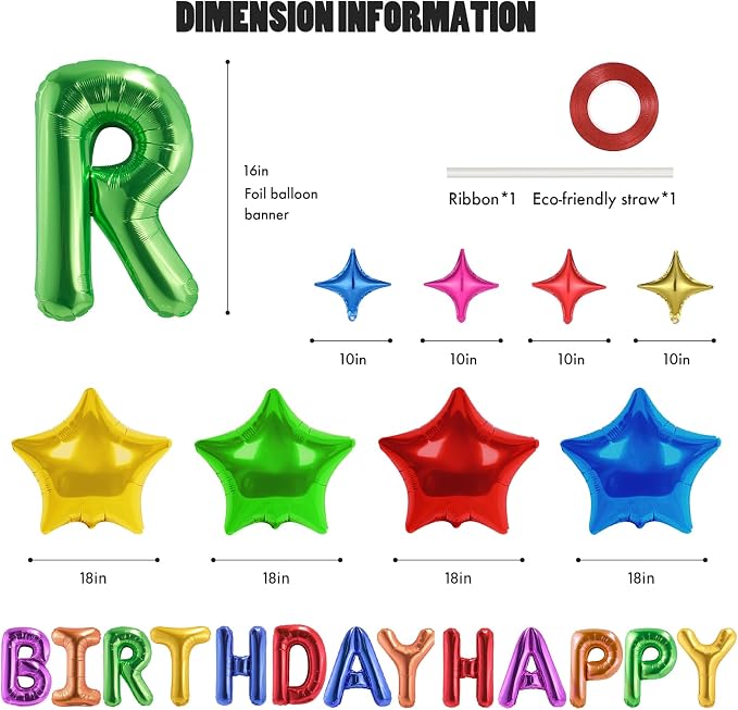 CANREVEL Happy Birthday Banner Decorations + 8Pcs Star Balloons, Rainbow | - Image 2
