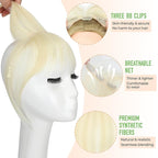 Bangs Hair Clip in Bangs 360°3D Cover Hair Topper Synthetic HairPieces for Women Bleach Blonde Wispy Fake Bangs Toppers for Daily Wear