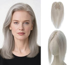 8x11cm Breathable Hair Topper, 12 inches 35g 120% Density Real Human Hair, 3 Non-Slip BB Clips, Wearable on Left, Right & Middle Part, Versatile Styling for Hair Loss & Volume Boost (Grey)