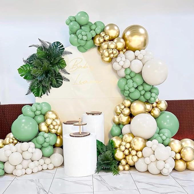 Green White Gold Balloon Garland Arch Kit - Image 4