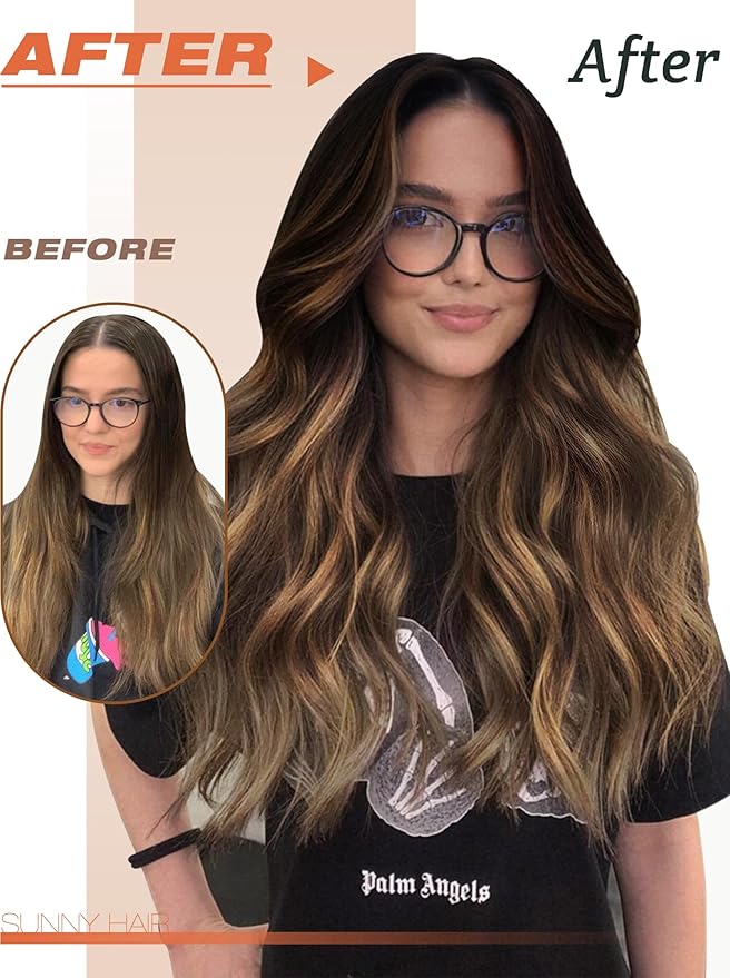 Sunny Hair Tape in Hair Extensions Human Hair, 20 Inch 40Pcs Remy Tape in Extensions Black Balayage Brown Ombre Ash Blonde Hair Extensions Tape in 100g