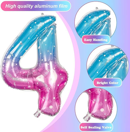 Purple Teal Number 4 Balloons, 40 In Large Mermaid Starry Number 4 Mylar Foil - Image 9