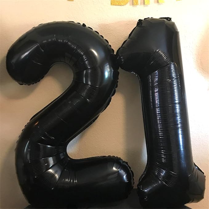 Black 21st Birthday Balloons for Her, 40In Black Mylar Foil Number 21 Balloons - Image 4