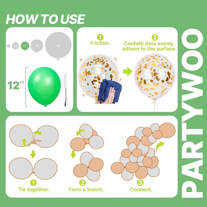 PartyWoo Green Balloons 66pcs Pack Light Green Latex Balloons | Lime Dark - Image 5