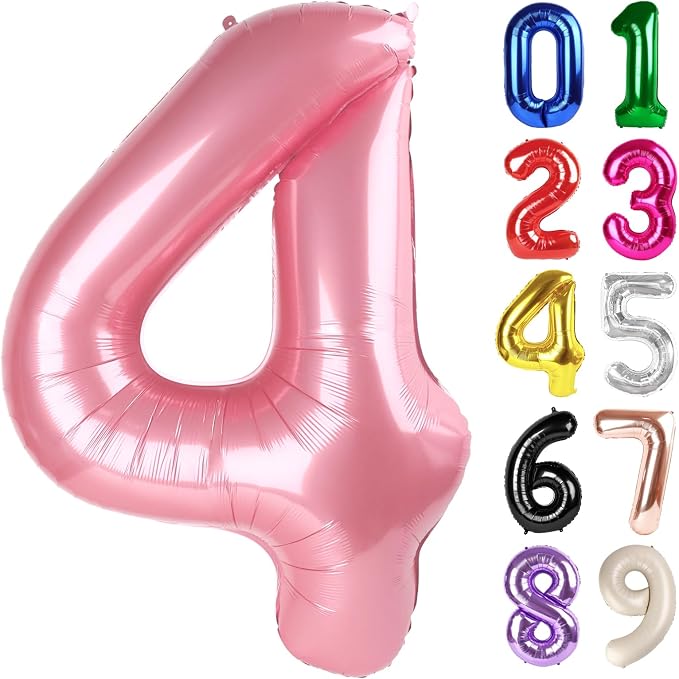 4 Balloon - Pastel Pink Birthday Number Balloons, 40 Inch Decorations | Pastel by ALPHADELTAPI