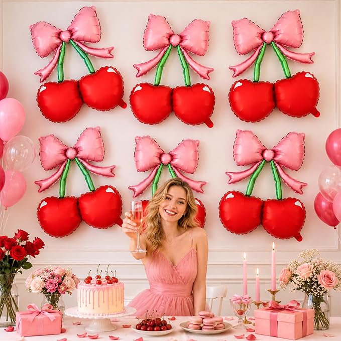 6pcs Cheery Bow Foil Balloons - Image 3