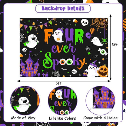 Halloween 4th Birthday Party Decorations Four Ever Spooky Backdrop Banner - Image 5