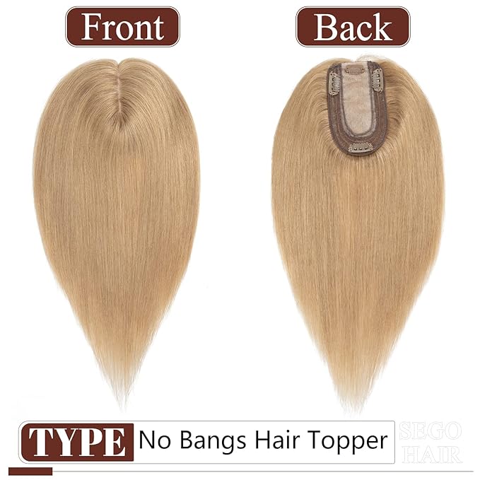 SEGO Real Human Hair Topper for Women, No Bangs Hair Topper with Anti-Slip Clips (8 Inch#27 Dark Blonde)