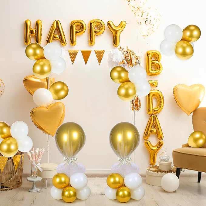 BBTO 8 Set Gold and White Table Centerpieces Balloons Stand Kit, Latex Balloons - Image 5