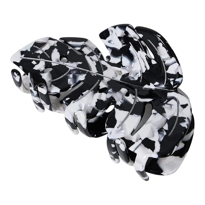 Black&White Leaf Hair Claw Clip 3.5 Inch Strong Grip Hair Clip French Design Women Girls Hair Styling Accessories for Thick Thin Hair
