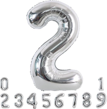 TONIFUL 40 Inch Silver Number 2 Balloon Large Foil 2nd Birthday Decorations | by TONIFUL