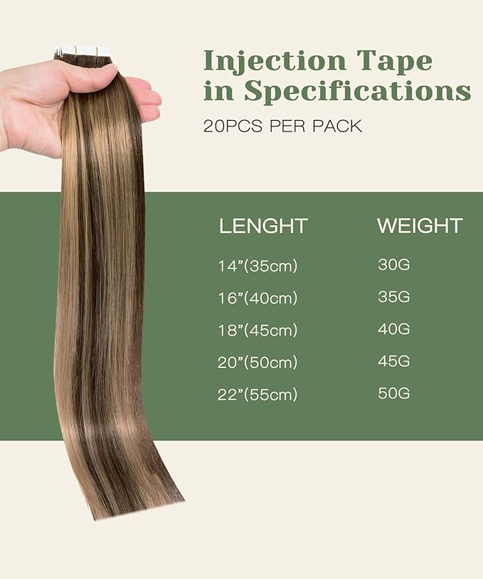 SURNEL Injected Tape in Hair Extensions 14 Inch Chocolate Brown to Caramel Blonde Seamless Invisible Tape in Extensions Human Hair 20 Pcs 30g(#4274,14)