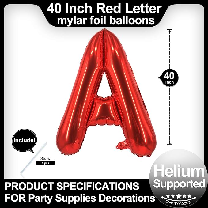 40 Inch Red Letter A Balloons, DIY Phrase Foil Alphabet Letter A Balloons DIY - Image 2