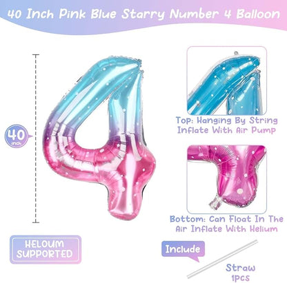 40 Inch Blue Pink Number 14 Balloon, Ombre Foil 14th Birthday Decorations | - Image 4