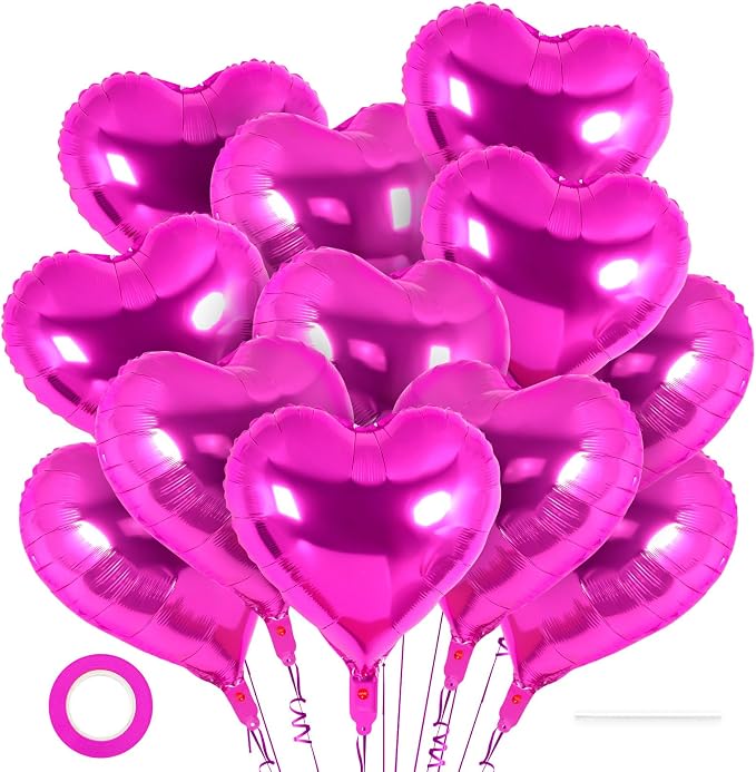 12 Pcs Rosered Heart Balloons, 18 Inch Heart Foil Balloons Love Balloon by YOTHORN