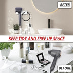 Hair Dryer Holder, Wall Mounted Rack Compatible with All Hair Dryer, Space Organizer for Bathroom/Bedroom/Washroom/Barbershop, 304 Stainless Steel, 3M Self Adhesive (White)