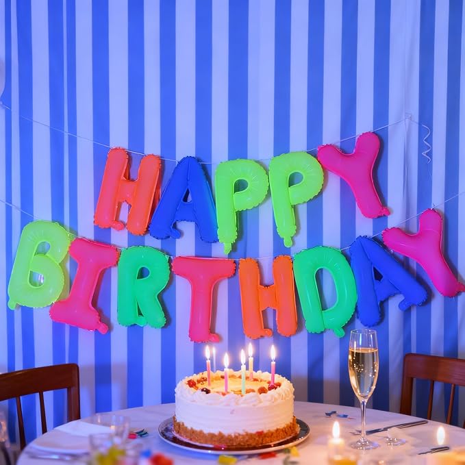 16 Inch Fluorescent Happy Birthday Balloons, Glow In The Dark Party Supplies | - Image 5