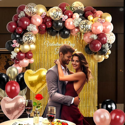 157PCS Burgundy Gold Black and Rose Pink Balloons Arch Garland Kit - Image 4