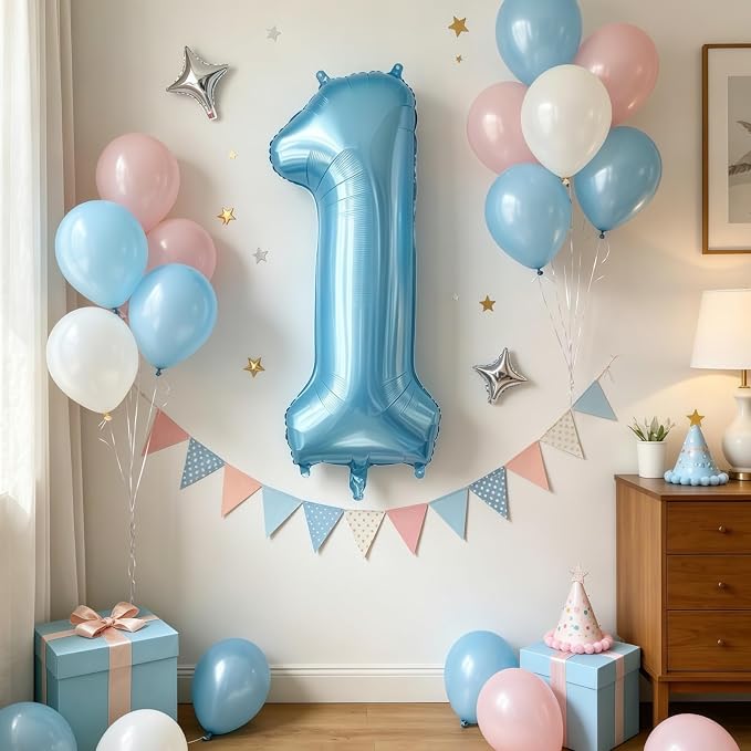 Pastel Blue 2 Balloon Number, Light Blue 2 Balloons - Image 2