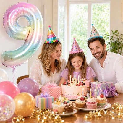 Big Number 9 Balloons, Rainbow Colorful Stars Foil 9 Balloon Numbers 40 Inch - Image 4