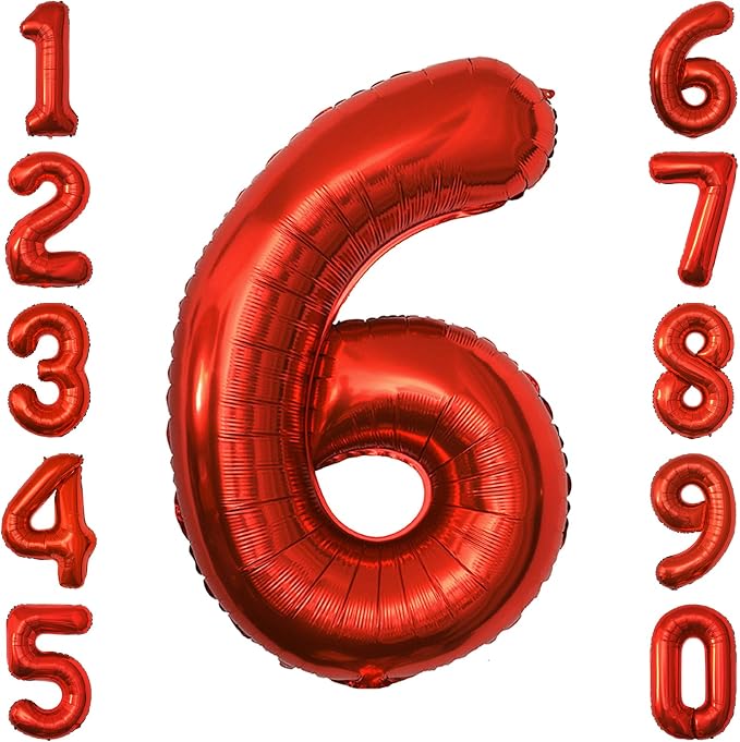 Red Number 6 Balloon 40 Inch, Foil Numeral by Unknown