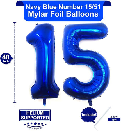 40 Inch Navy Blue 15 Number Balloons Giant Jumbo Huge 15 or 51 Foil Mylar - Image 2
