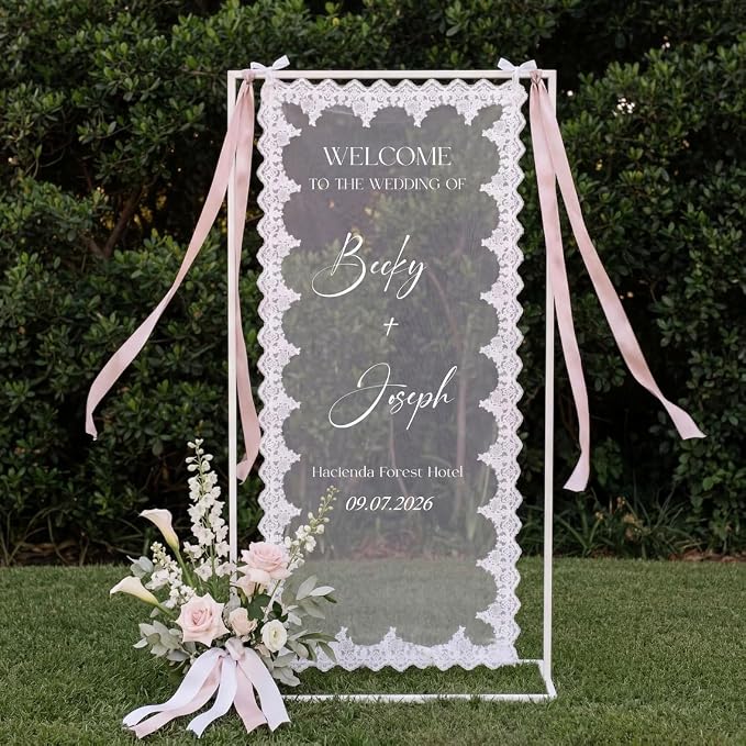 Personalized Sheer Wedding Welcome Sign Banner - Image 4