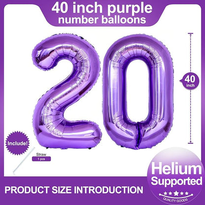 Number 20 Purple Balloons 40 Inch Giant Purple 20 Number Foil Helium Balloons - Image 2
