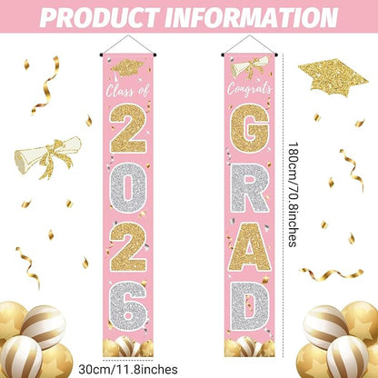 Graduation Decorations 2026, Class of 2026 Banner Congrats Grad | Pink Porch - Image 2