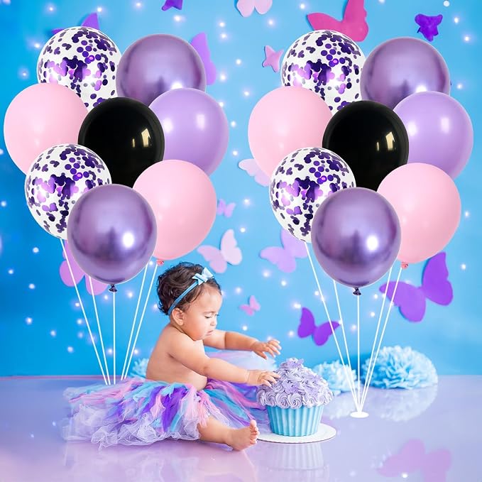 Purple Pink Balloons 12 Inch Purple Pink Black Balloons 35 Pcs Mermaid - Image 9