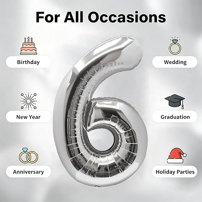 Number Balloons Silver Party Balloon - Image 5