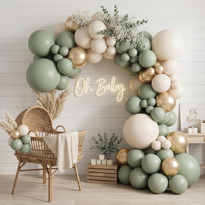 122Pcs Sage Green Cream Gold Balloon Arch Kit, 18 12 10 5 Inch Balloons | Olive - Image 4
