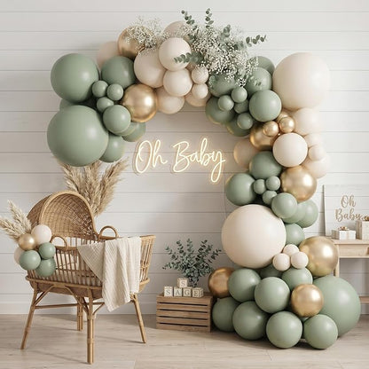 122Pcs Sage Green Cream Gold Balloon Arch Kit, 18 12 10 5 Inch Balloons | Olive - Image 4