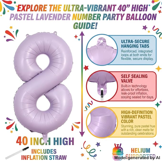 40 Inch Lavender Foil Number 18 Balloon - Image 2
