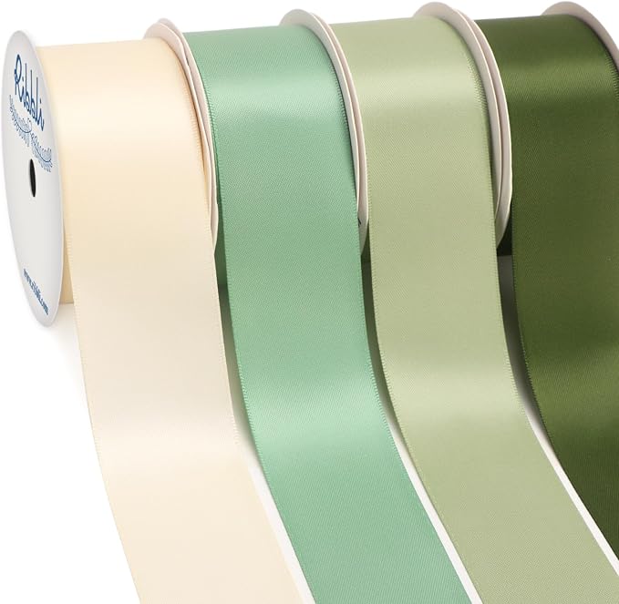 Ribbli Sage Green Satin Ribbon 1-1/2 Inch x 4 Rolls Total 40 Yards- by Ribbli