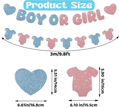 Glitter Pink and Blue Gender Reveal Decorations, Pre-Strung Boy or Girl Banner - Image 2