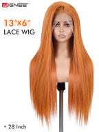 WIGNEE 13x6 Synthetic Lace Front Wig Pre-Plucked Synthetic Glueless Straight Wig 28" Voluminous Ginger Lace Front Wigs with Kanekalon Futura Hair