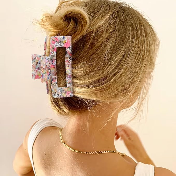 3PCS Large Hair Clips for Thick Hair, Cellulose Acetate Rectangle Claw Clips with Strong Hold, Non-Slip Hair Clips for Women, Stylish Hair Accessories (Tortoise Shell Leopard)
