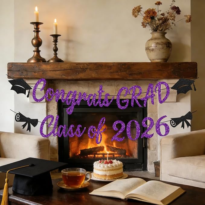 Black and Purple Graduation Banner, Glitter Purple Graduation Decorations Banner - Image 6