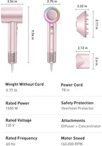 High-Speed Hair Dryer, 160,000 RPM Brushless Motor for Ultra-Fast Drying,500M Ionic Negative for Frizz Reduce, Low Noise Thermo-Control Blow Dryer with Diffuser for Curly Hair Women and Men,Rose Gold