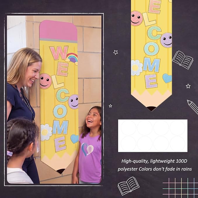 Gueevin Welcome Banner for Classroom Door Pencil Vertical Back to School Sign - Image 3