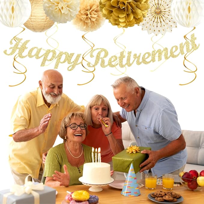 Beige-Gold Happy Retirement Party Decorations Banner Women Men Huglony | 21pcs - Image 6