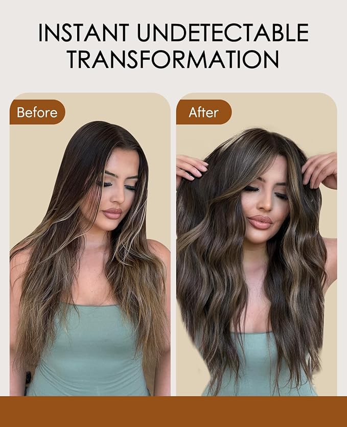 VINBAO Injected Tape in Hair Extensions Balayage Dark Brown Mixed Chestnut Brown 50g 18in 20pcs Invisi Edge Tape in Extensions Human Hair Natural Full 18inch #2/6/2