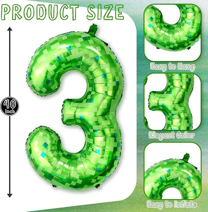 40 Inch Lime Green Pixel Number 13 Balloon, Official Teen Gamer Party Decor | - Image 3