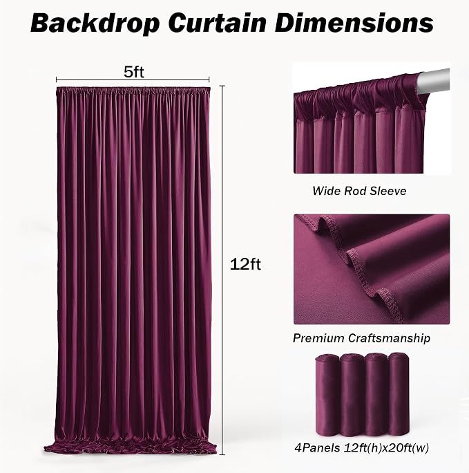 20ft×12ft Burgundy Backdrop Curtains - Image 6